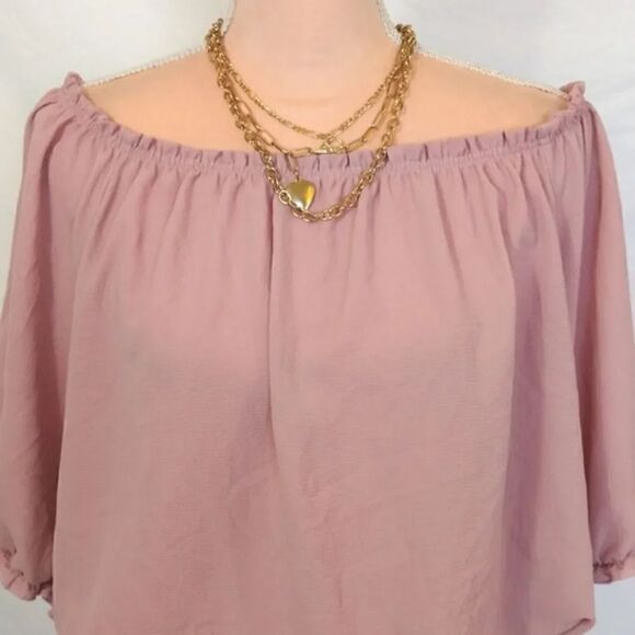 Love J Pink Blush Ruffled Off The Shoulder Smock Hem Blouse 1X - Picture 7 of 17